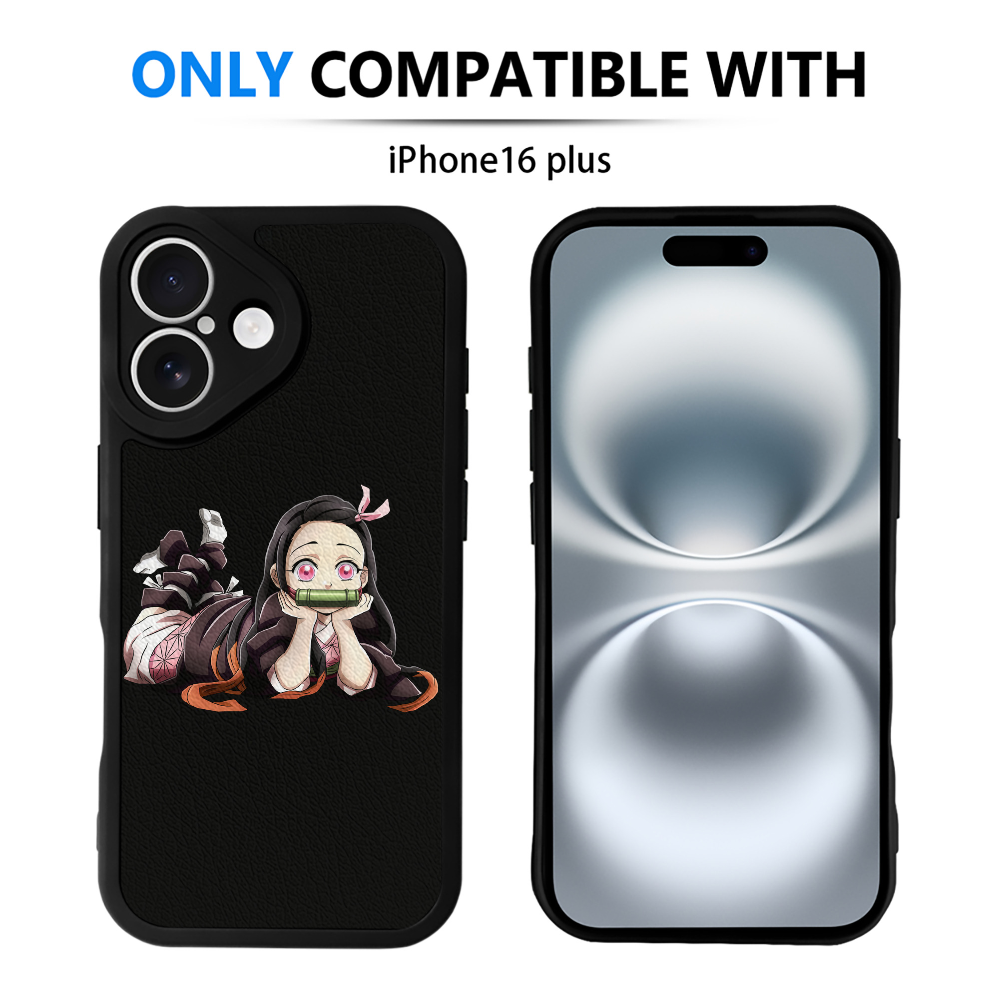 （画像用） 鬼滅の刃（きめつのやいば）竈門 禰󠄀豆子／かまど ねずこ Kamado Nezuko 【iPhone 16シリーズ対応】シリコンスマホケース（レザー調） 材質：シリコン